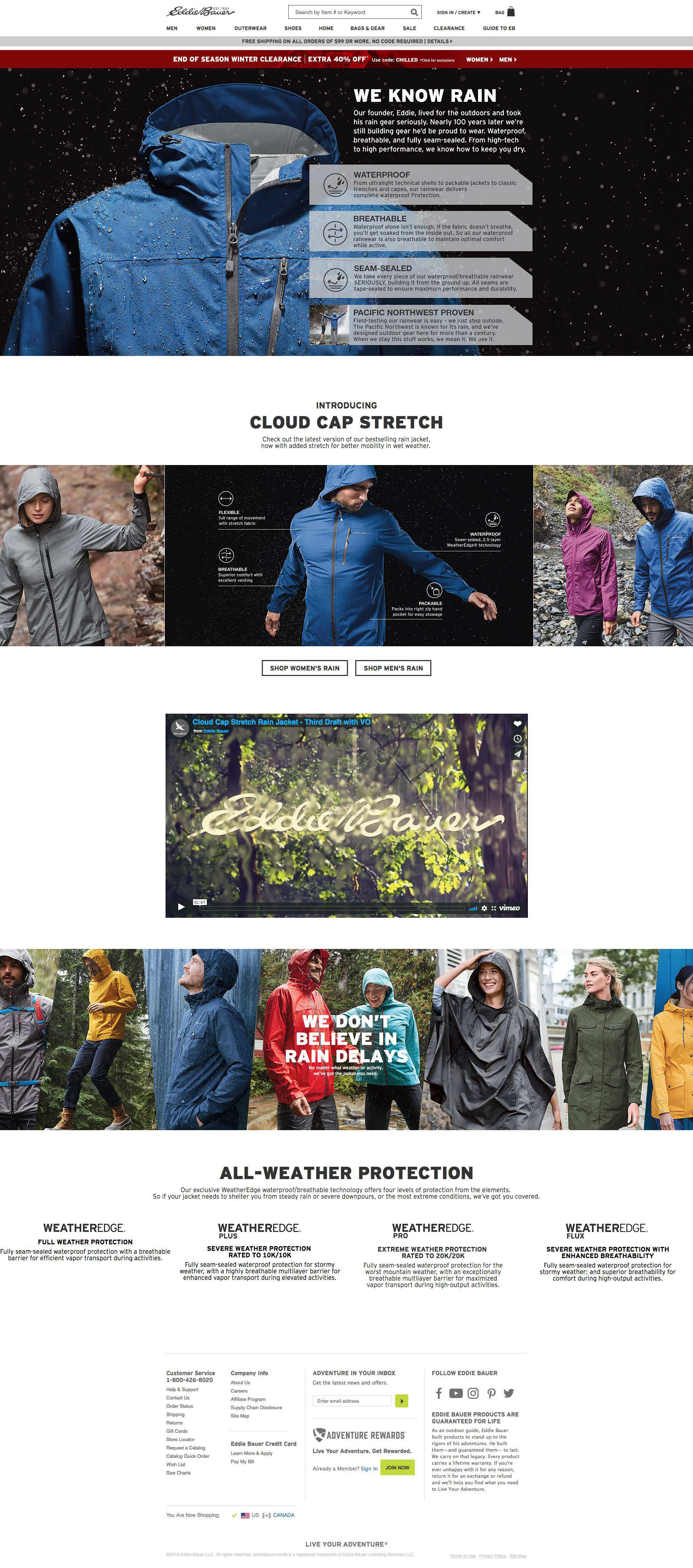Eddie Bauer Rain Landing Page