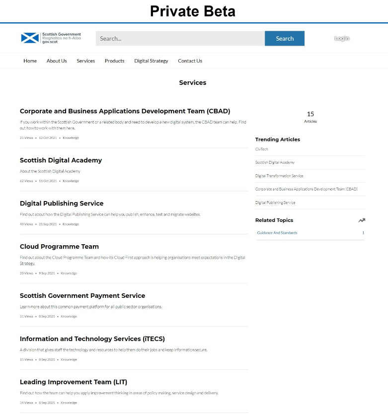 Old service teams page