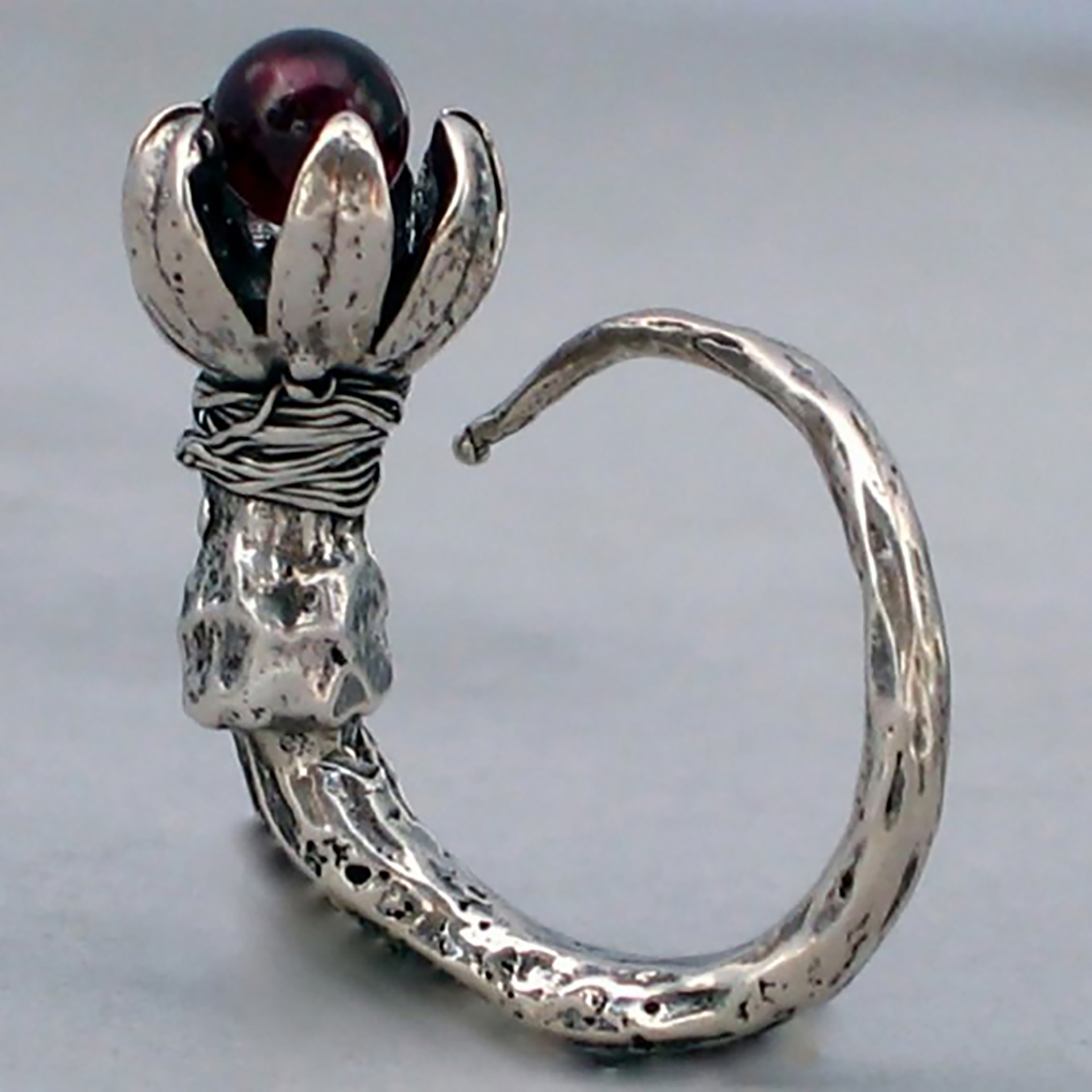 crape myrtle and tulip poplar ring with garnet