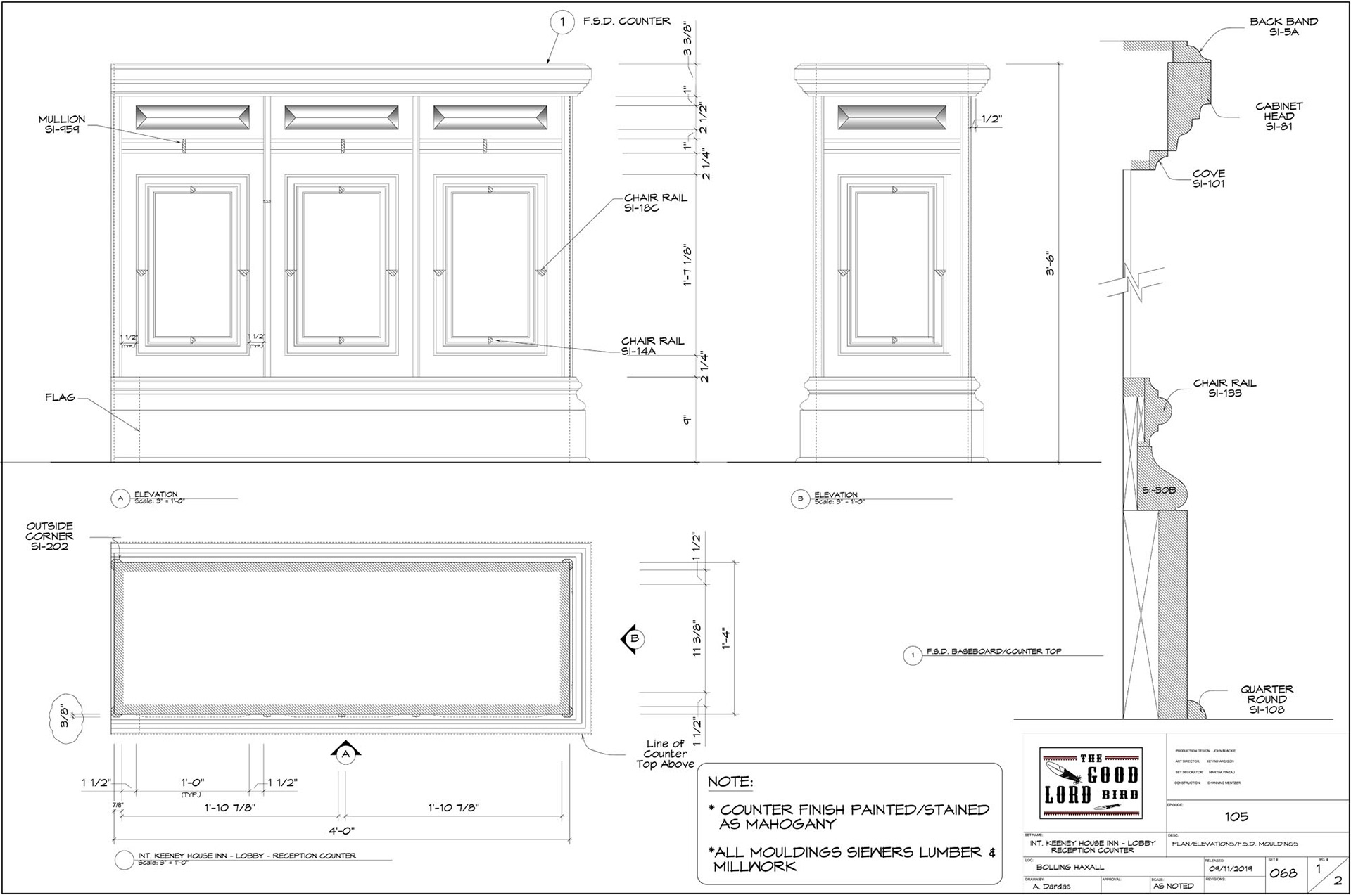 LOBBY RECEPTION COUNTER - PLAN - ELEVATIONS - DETAIL