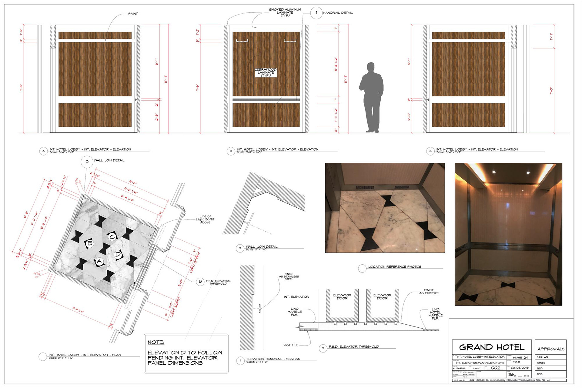 INT. HOTEL LOBBY - INT. ELEVATOR CAB - PLAN - ELEVATIONS