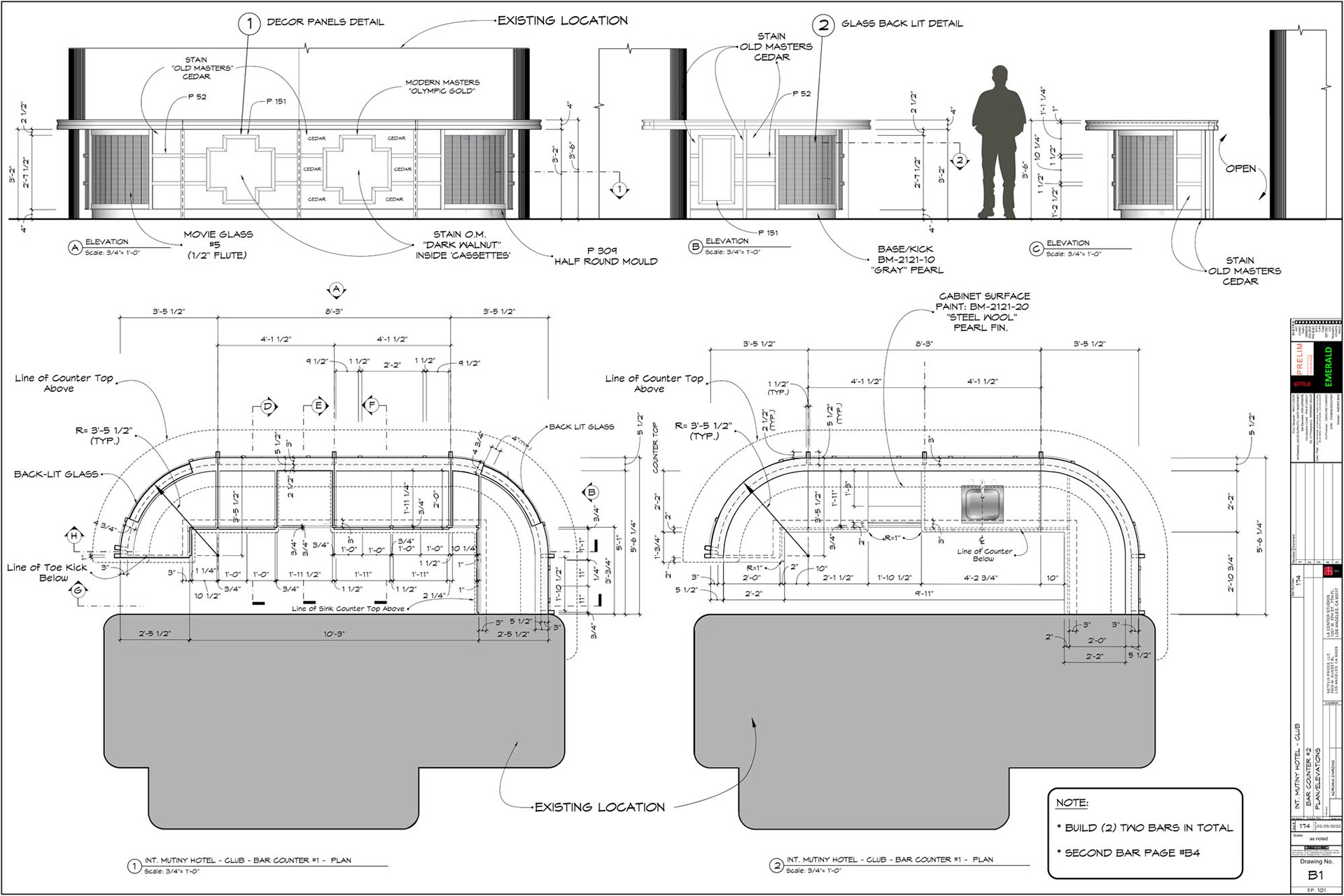BAR COUNTER - PLAN - ELEVATIONS