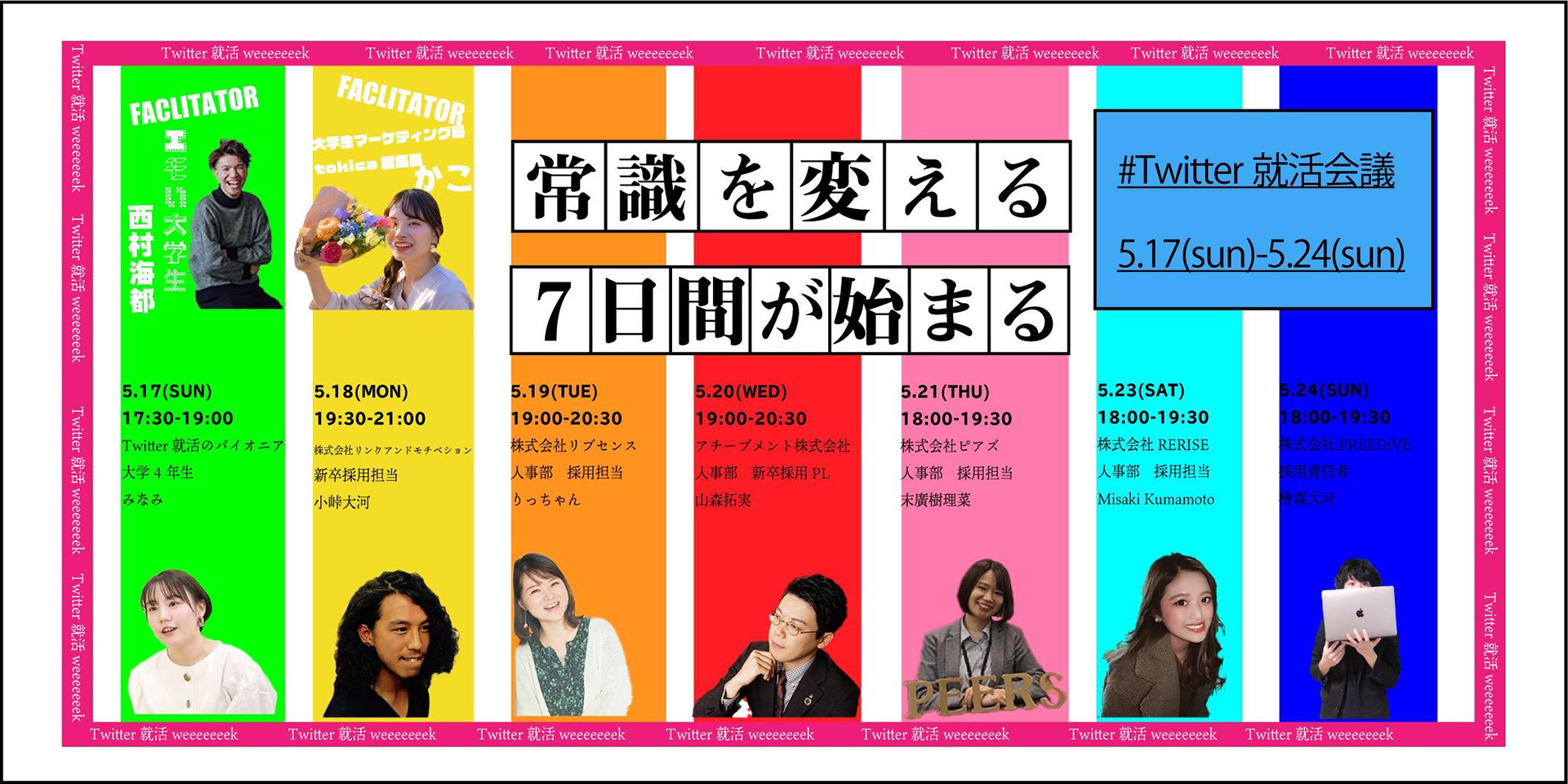 Twitter就活weeeeeeekと題して7日間に渡る大規模イベントを開催。7日間で200名もの学生、人事が集まった。