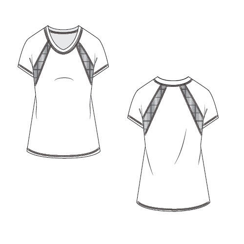 Raglan V-Neck Top with Mesh inset at Armhole