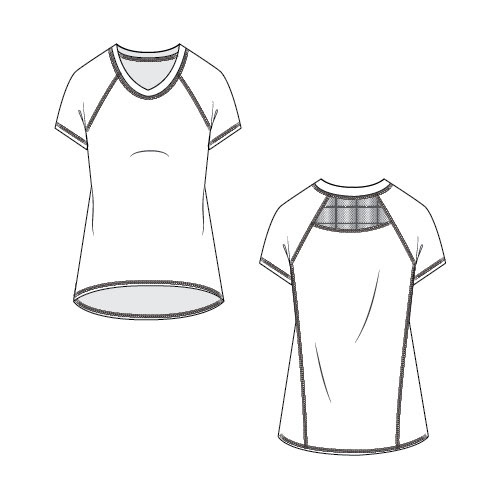 Raglan Sleeve V-Neck Top with Mesh inset at CB