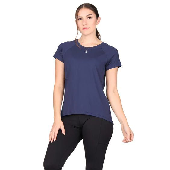 Activewear Short Sleeve Top with Mesh Inset - Navy