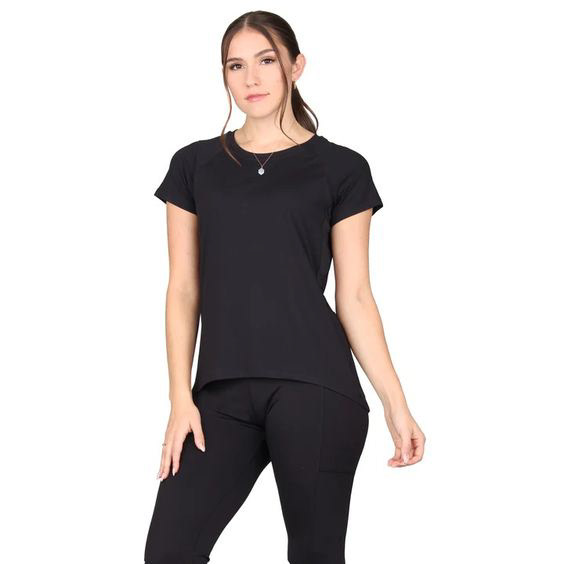 Activewear Short Sleeve Top with Mesh Inset - Black