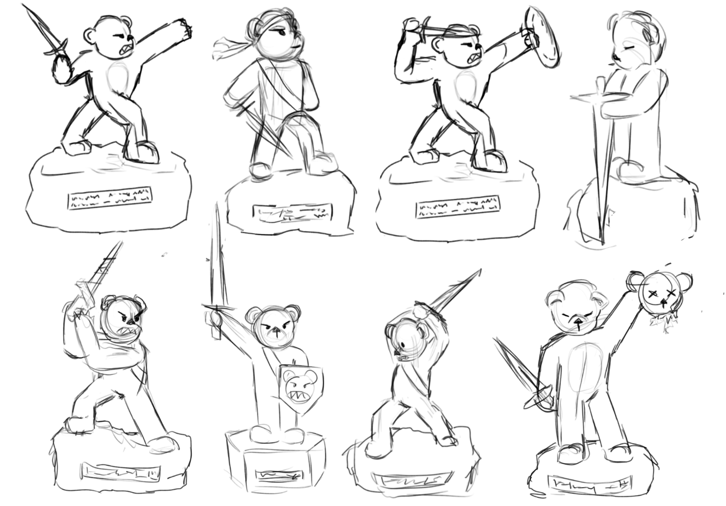 Ideas for what a statue might look like in a Teddy Bear Warrior society.