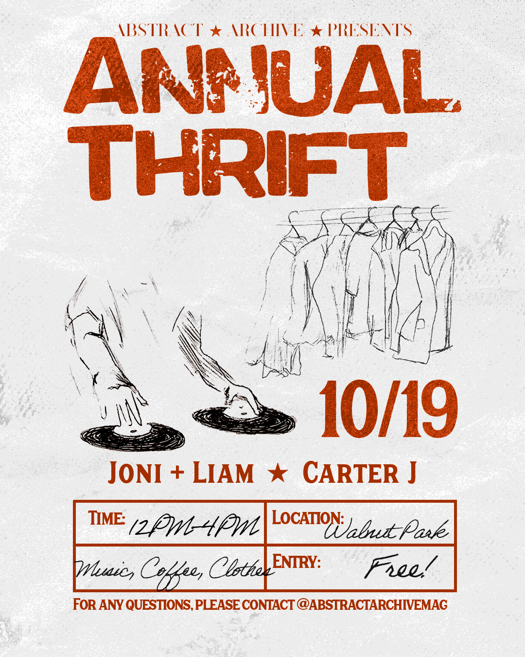 flyer for abstract archive pop up thrift event