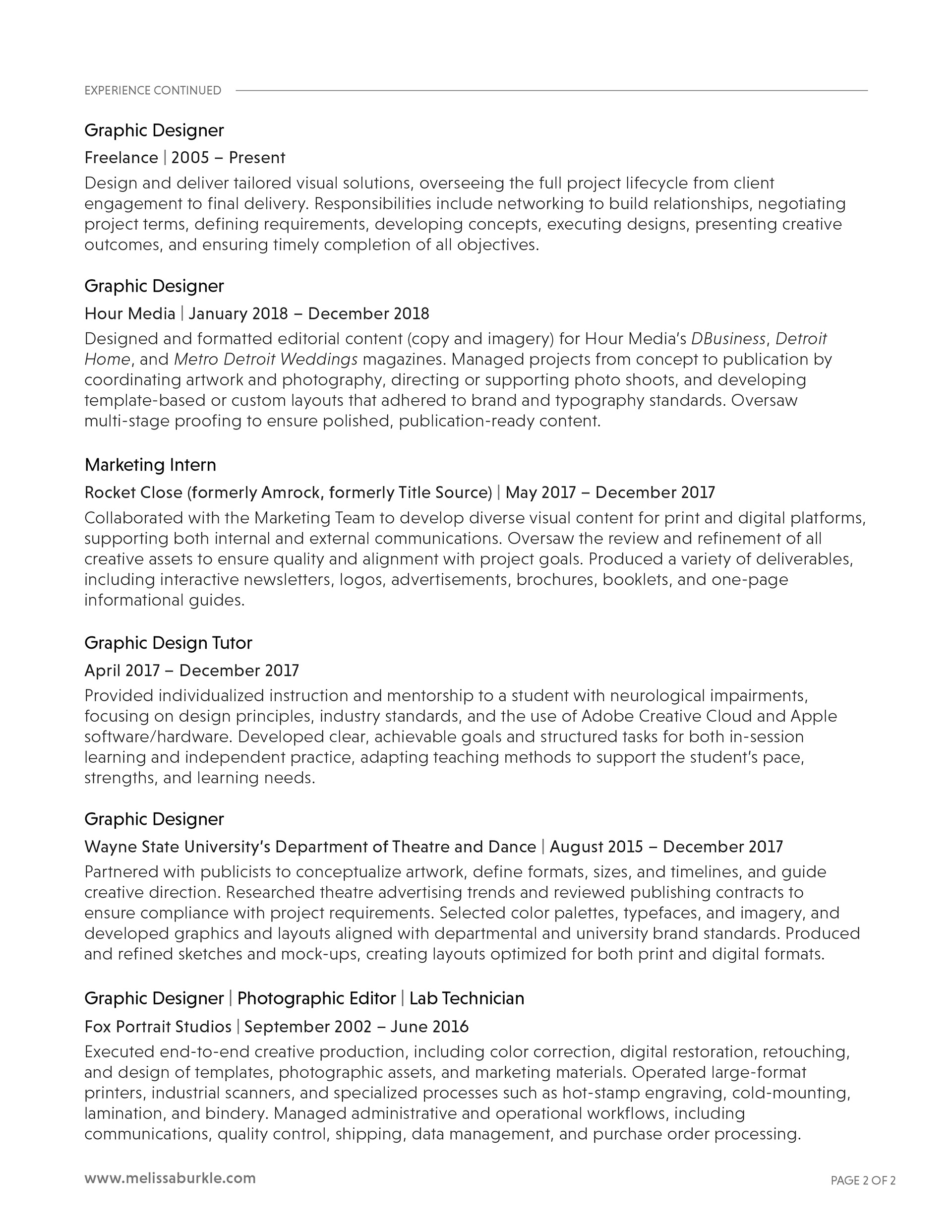 First page of my resume. An ADA compliant version is available to download via the link at the bottom of the page.