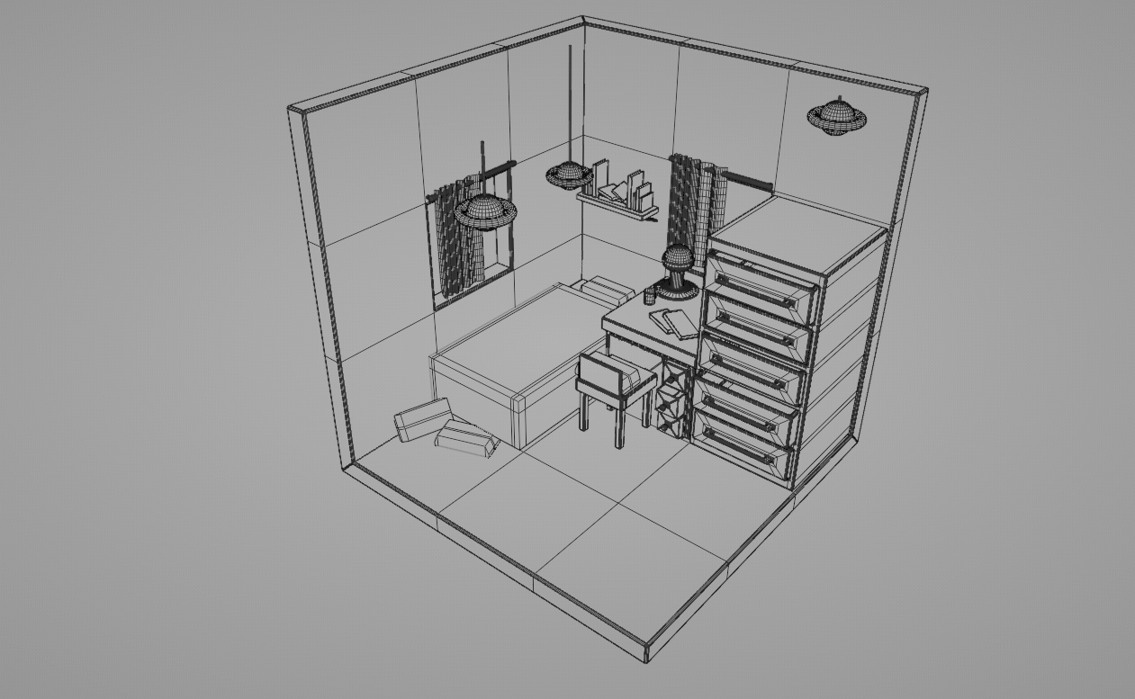 Space Themed Bedroom - Top-down, 3/4 View, Wireframes
