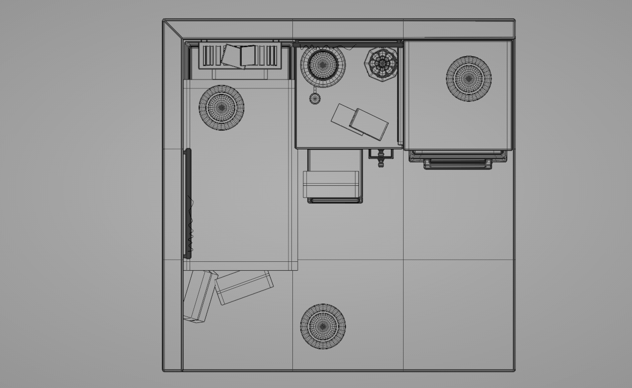 Space Themed Bedroom - Top-down, 3/4 View