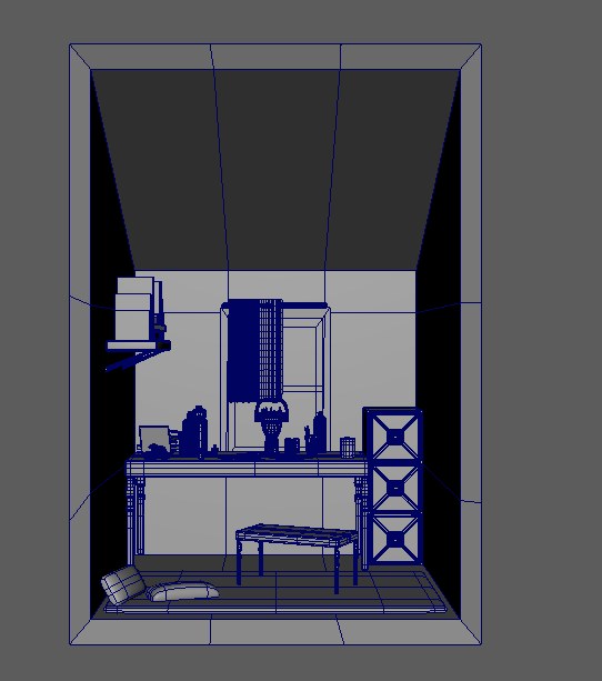 Small Studio Attic 3D Model - Wireframes, Front View