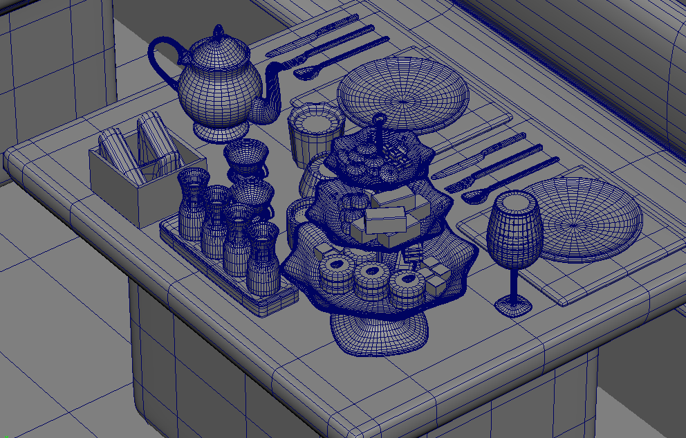 Doll House Tea Set - Top-Down, 3/4 View, Wireframes