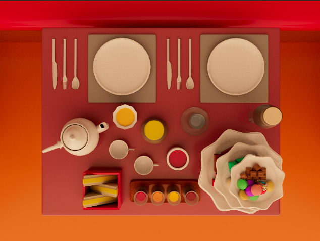 Doll House Tea Set - Top-Down, Textured