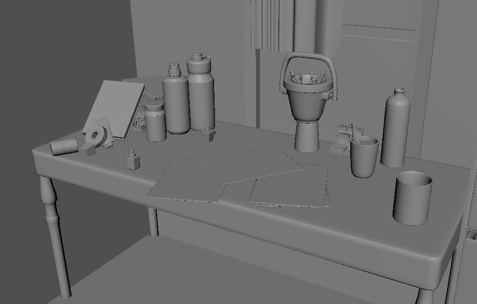 Small Studio Attic 3D Model - Close Up on Desk Items 3/4 View