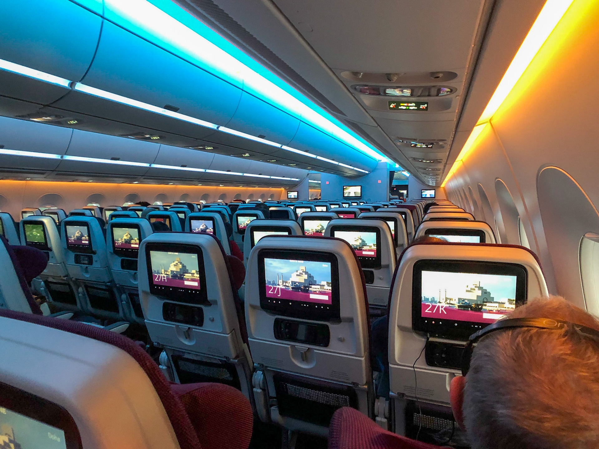 Qatar Air in the evening after Atlanta