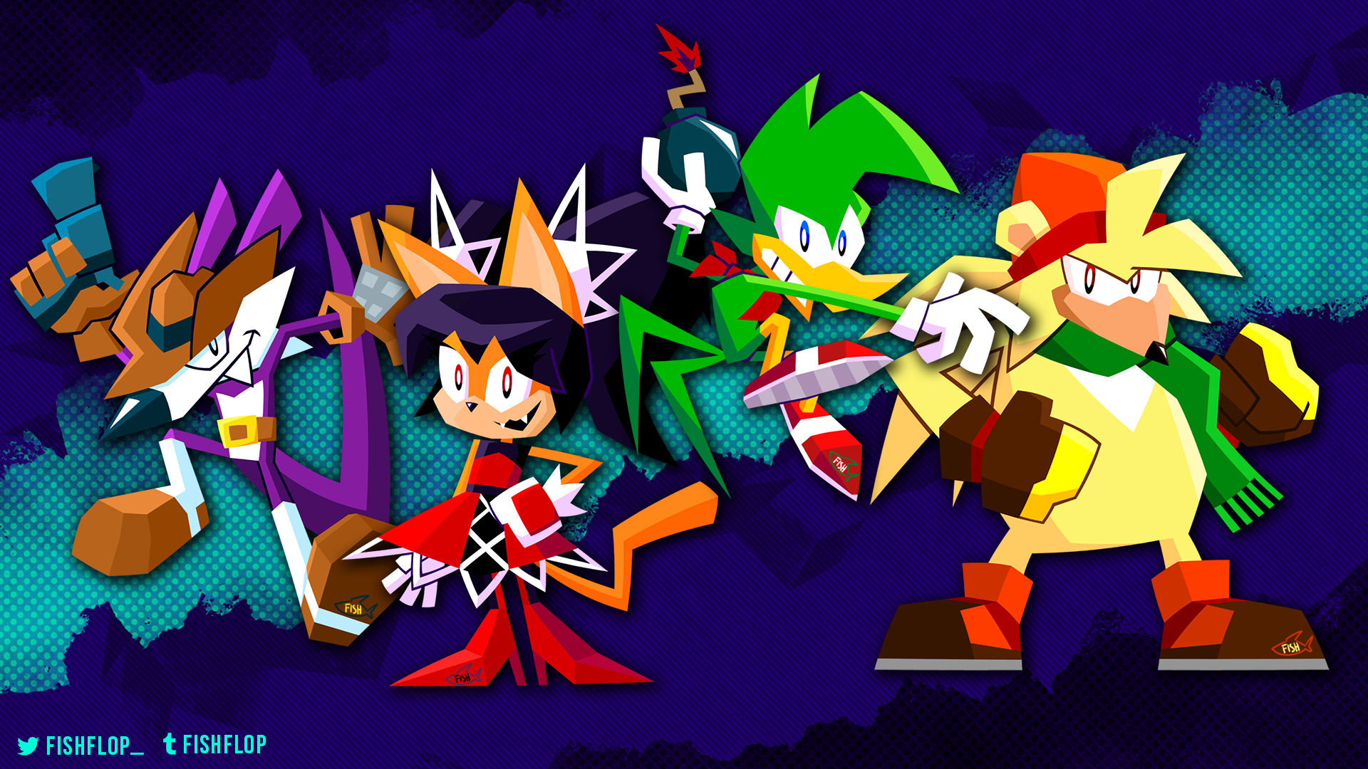 Character Art for Fang, Honey, Bean, and Bark