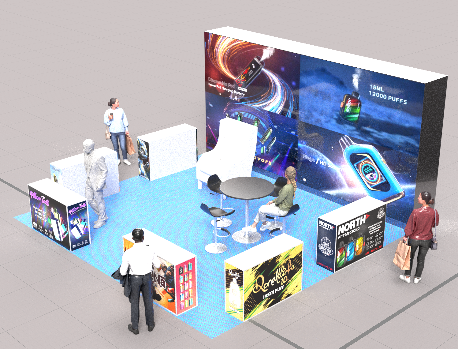 3D model of trade show booth, dressed with product graphics