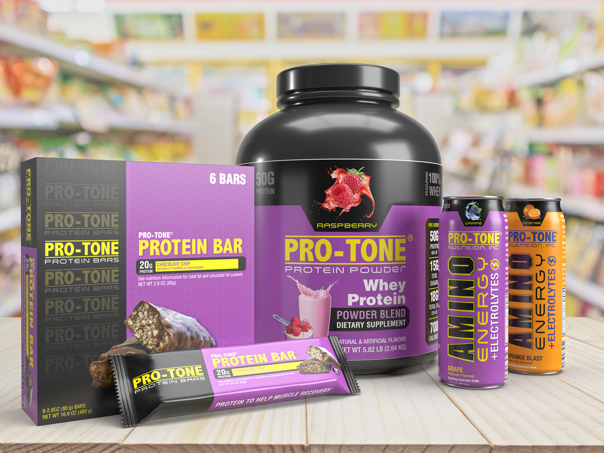 Pro-Tone Protein Products (Parody) to demonstrate branding conceptualization & consistency across a product line.