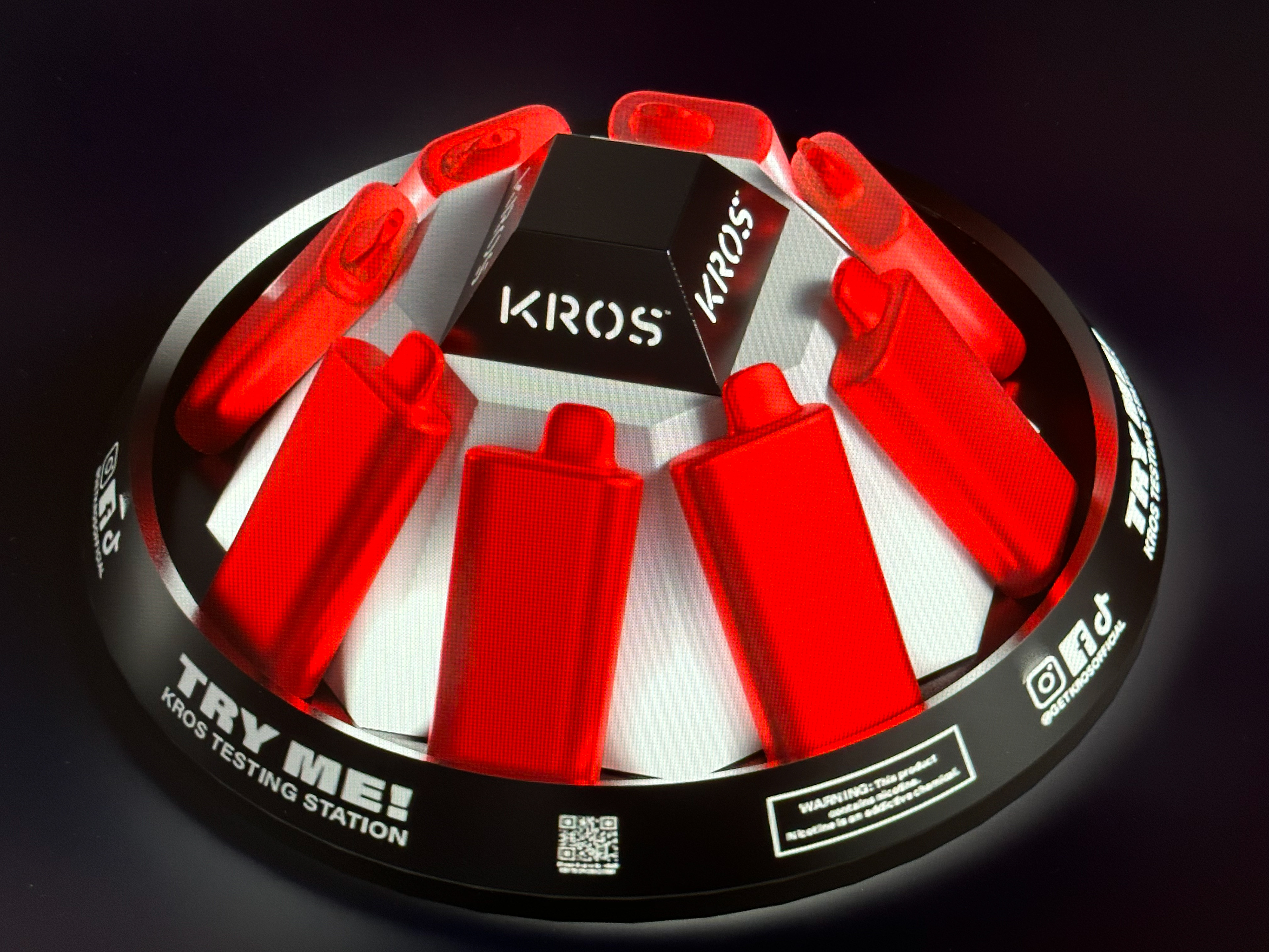 Original 3D model design for a rotating flavor-testing station with built-in wireless charging. The pyramid on top was a holding box for disposable mouth pieces.