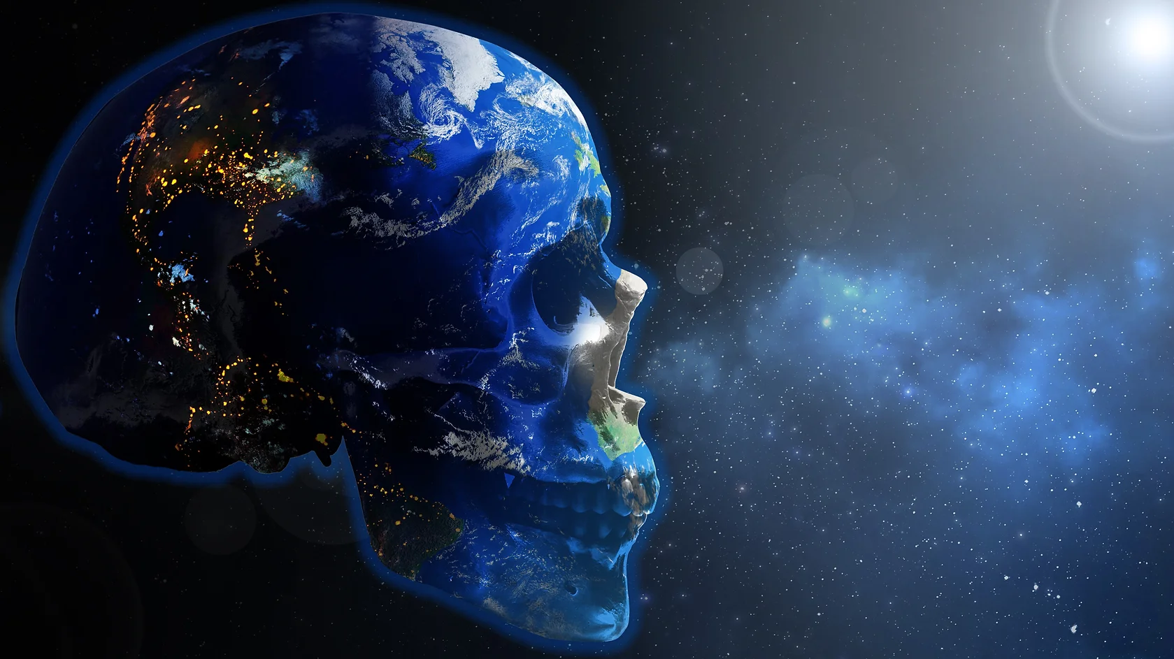 Earth & Skull photo composite, intended for editorial use related to climate change.
