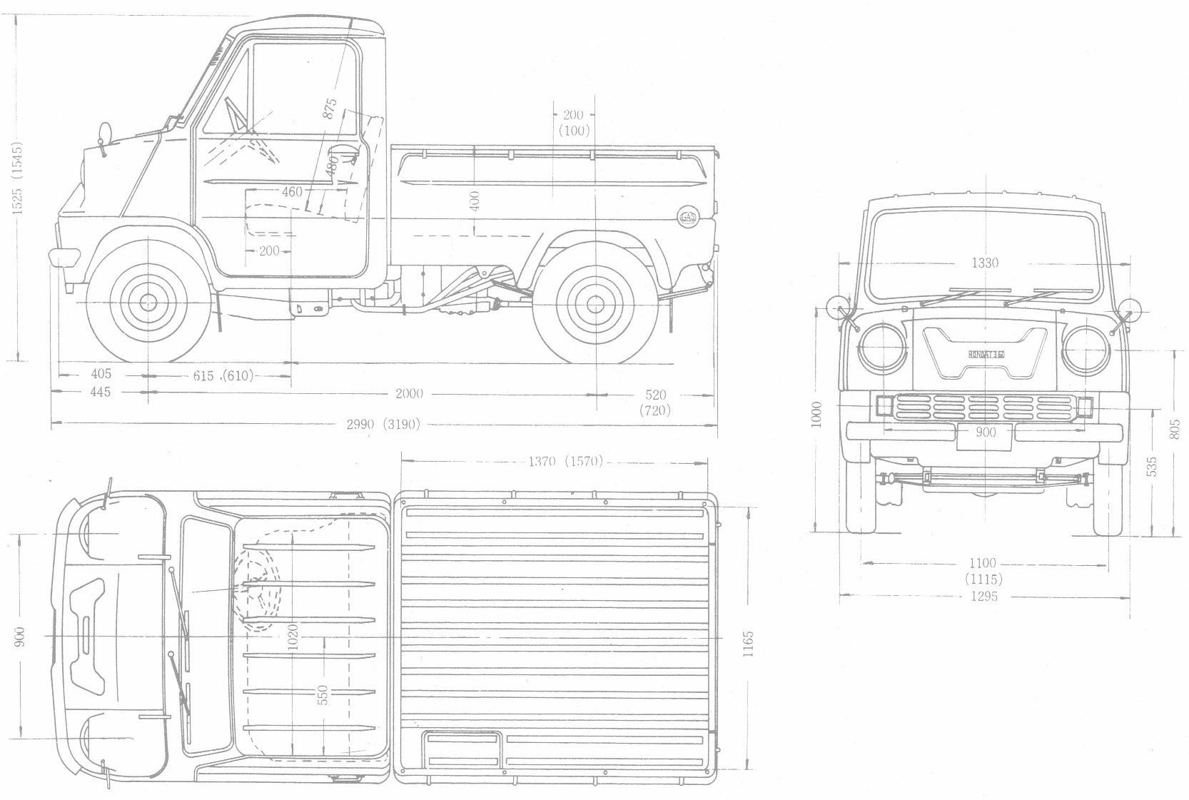 Honda T360 blueprint is used as modeling guide