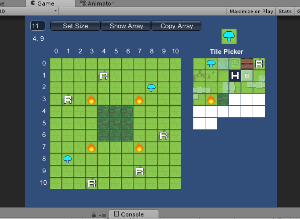May 13, 2014 - Made a quick and dirty room editor to generate map arrays for my project. Time to sleep! *snore*