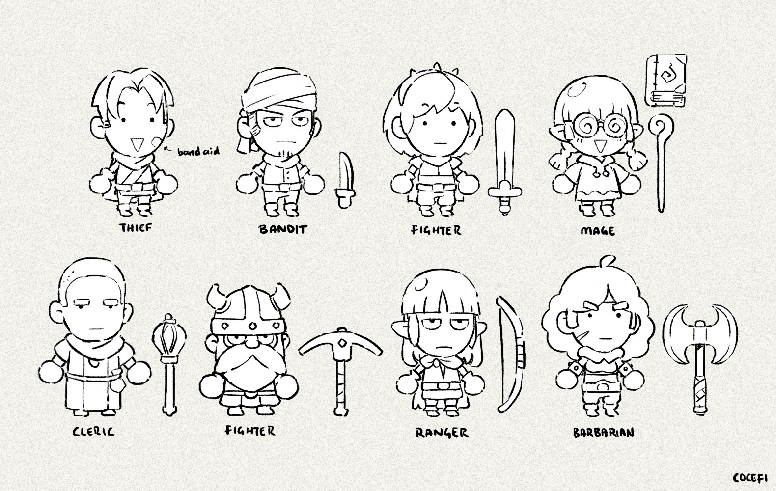 Jul 27, 2024 - Doodled some (intentionally) generic-looking NPCs for my dungeon game ⚔️🪓🏹