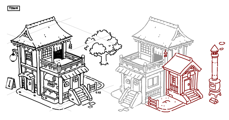 Mar 23, 2015 - Squiggly town sketch for the dungeon game. Layout is loosely based on my old iso pixel art