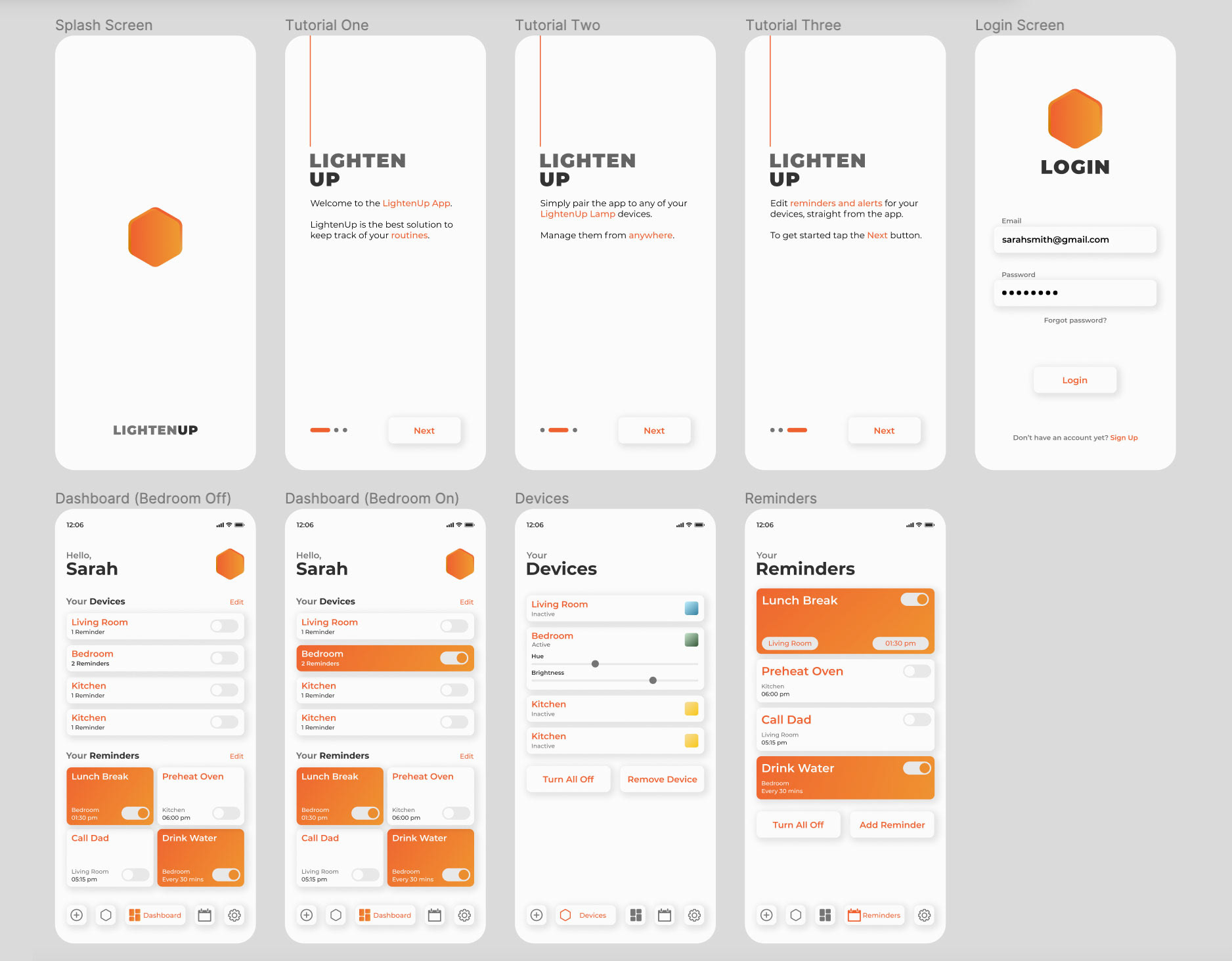 High fidelity prototype of Lighten Up app