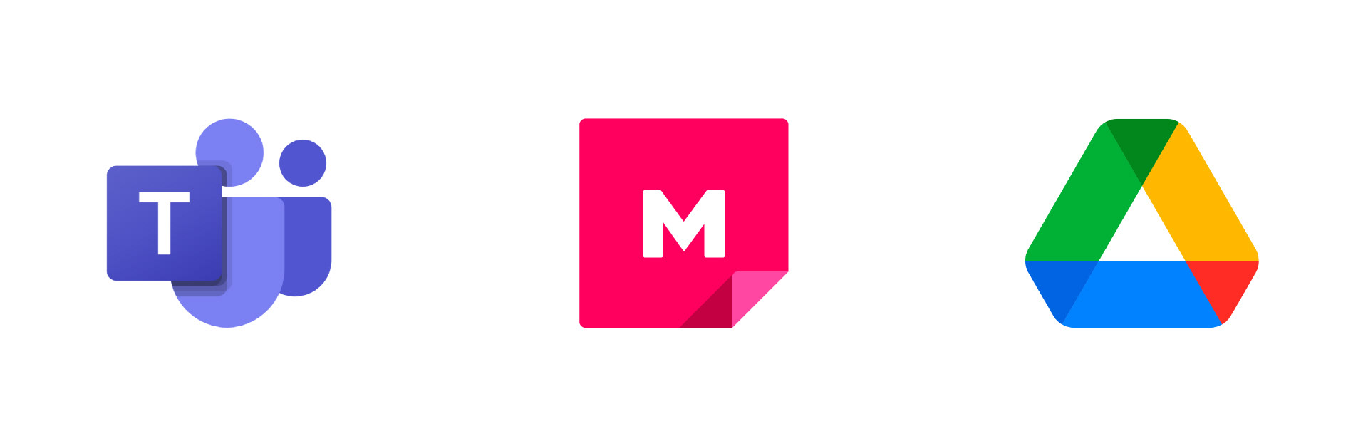 Microsoft Teams, Mural and Google Drive logos