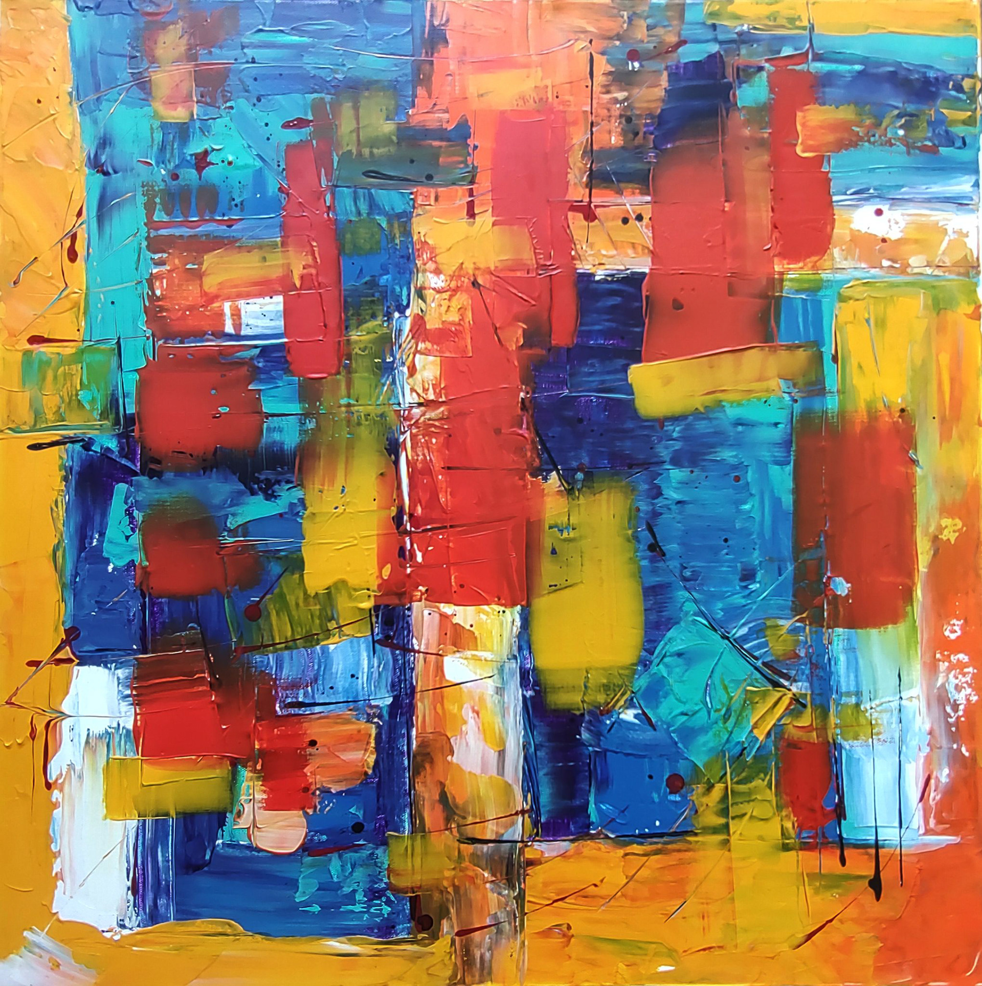 Abstract expressionist acrylic paint on gallery wrap canvas