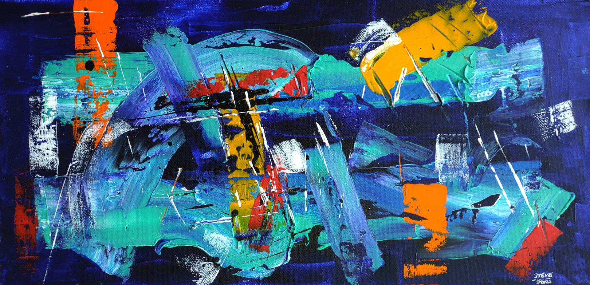 Abstract expressionist acrylic paint on gallery wrap canvas