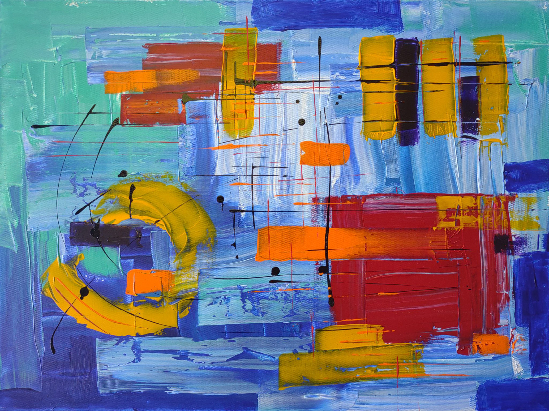 Abstract expressionist acrylic paint on gallery wrap canvas