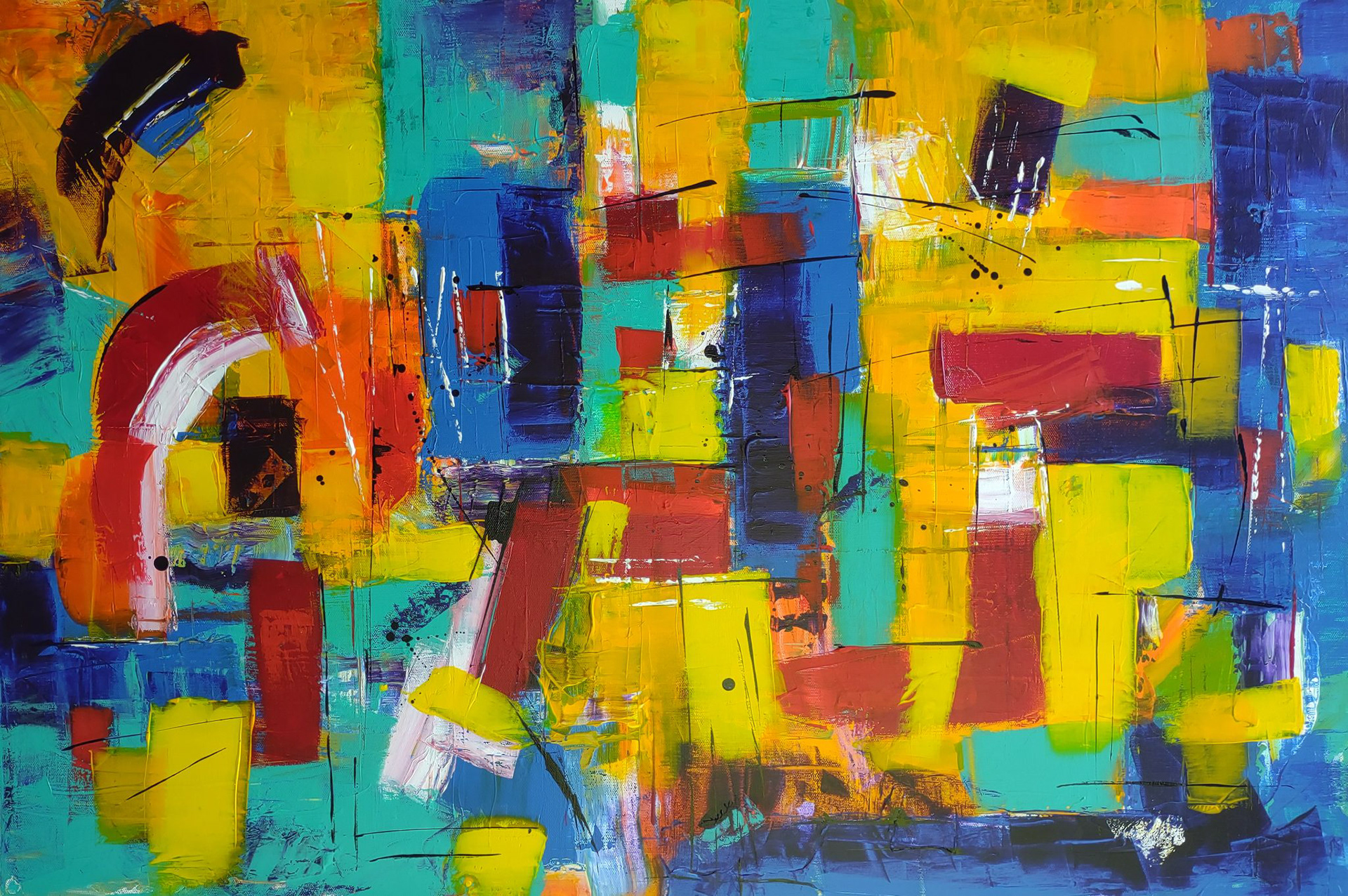 Abstract expressionist acrylic paint on gallery wrap canvas