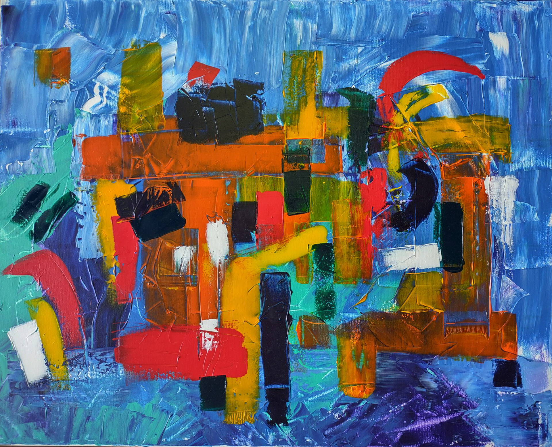 Abstract expressionist acrylic paint on gallery wrap canvas