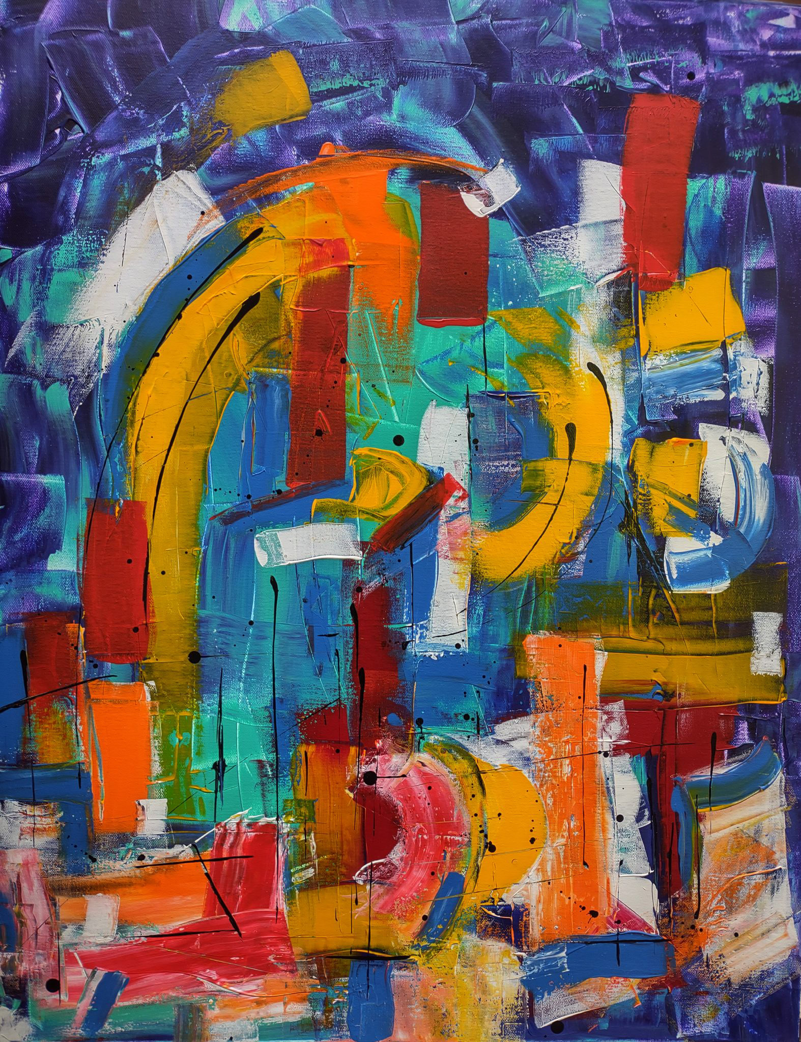 Abstract expressionist acrylic paint on gallery wrap canvas