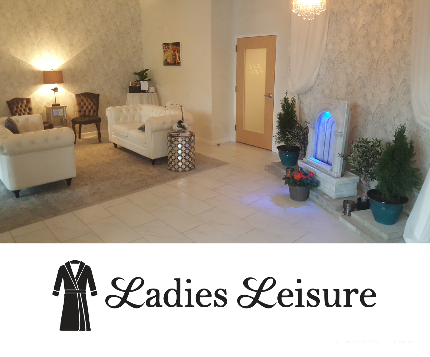 Ladies Leisure Package with Typography and Spa Robe Digital Illustration Copyright 2017-2018 Cityscape Creative