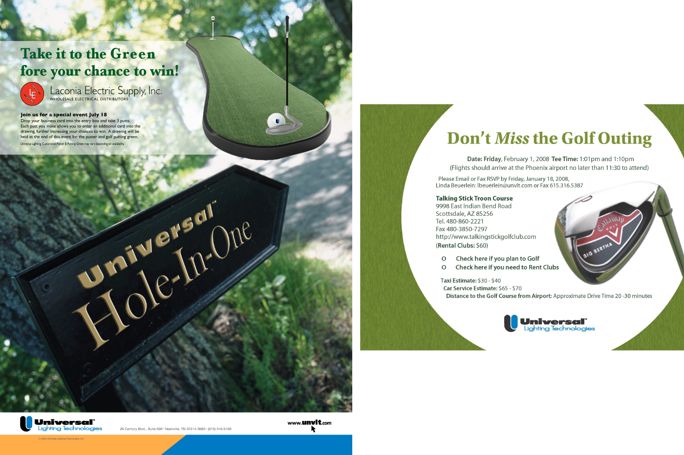 Universal Hole-In-One Promotion Poster and Golf Outing Email Graphic Design