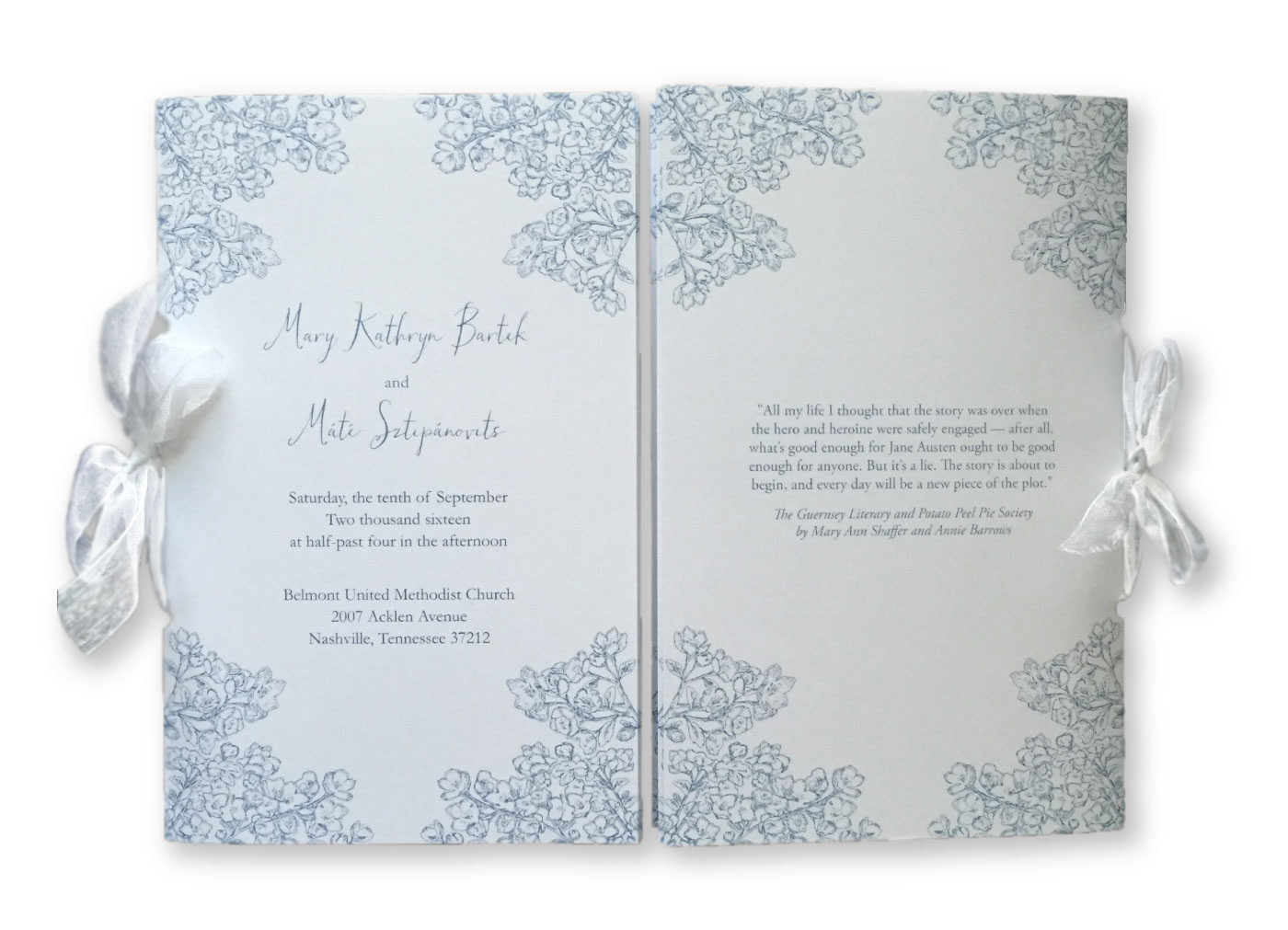 Wedding Programs Front and Back with Hand Drawn Floral Illustrations Copyright 2016-2018 Cityscape Creative