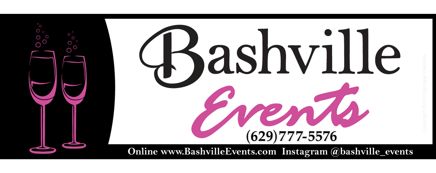 Digital Advertisement with Bashville Events Logo, information and digital icon of champagne glasses Copyright 2017-2018 Cityscape Creative