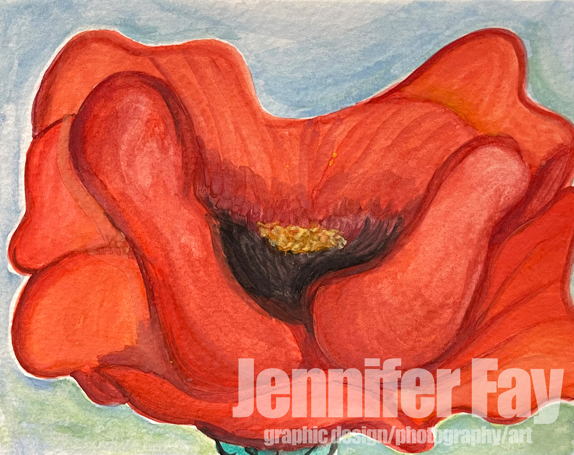 watercolors: inspired by Georgia O'Keeffe's 1927 "Red Poppy"