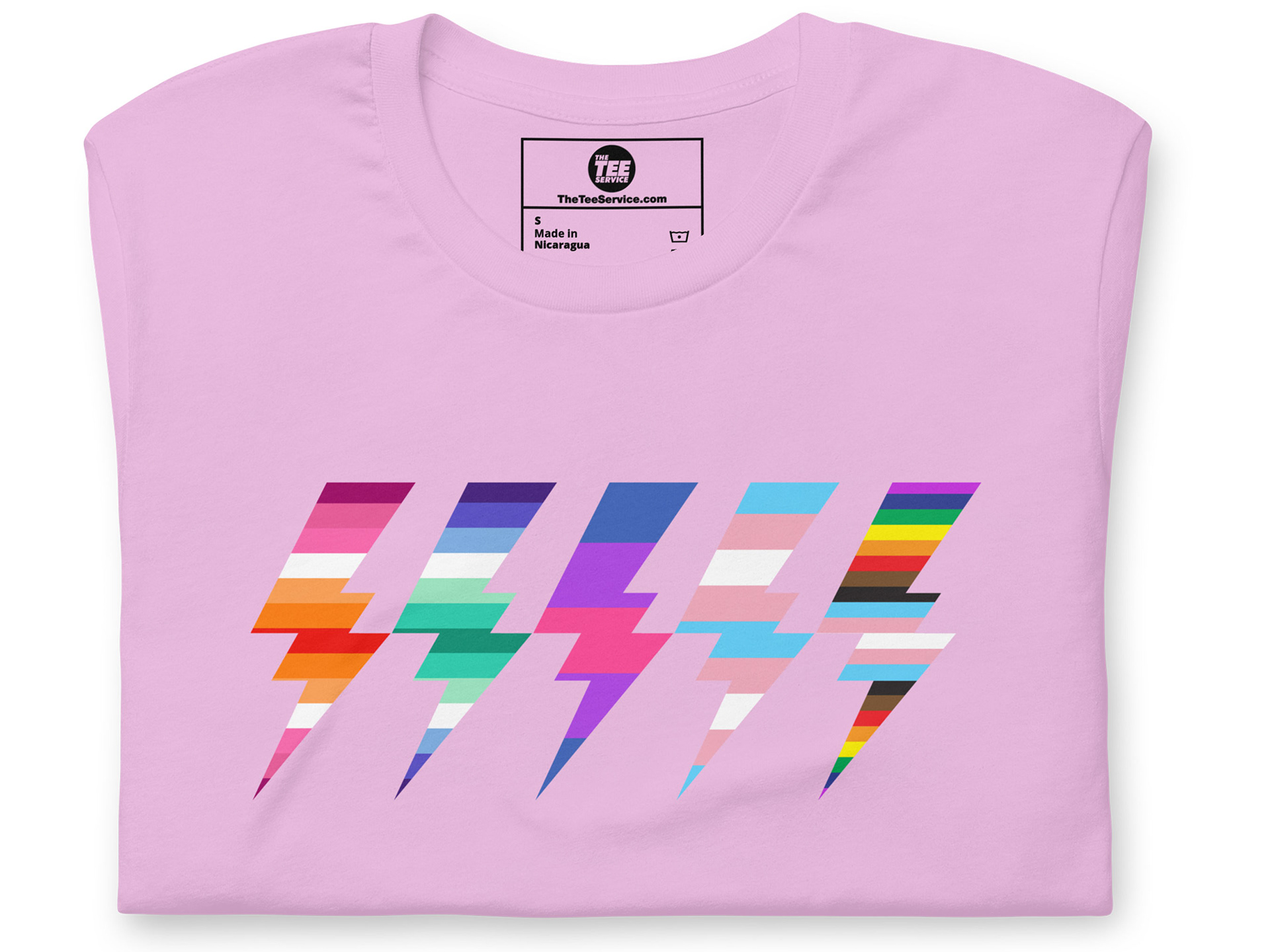 Pride Bolts T-shirt. Based on colors of 5 LGBTQ flags.