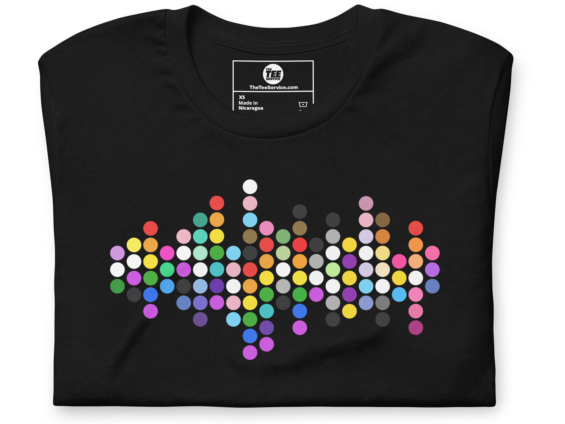 Pride Dots T-shirt. Based on colors of 20 LGBTQ flags.