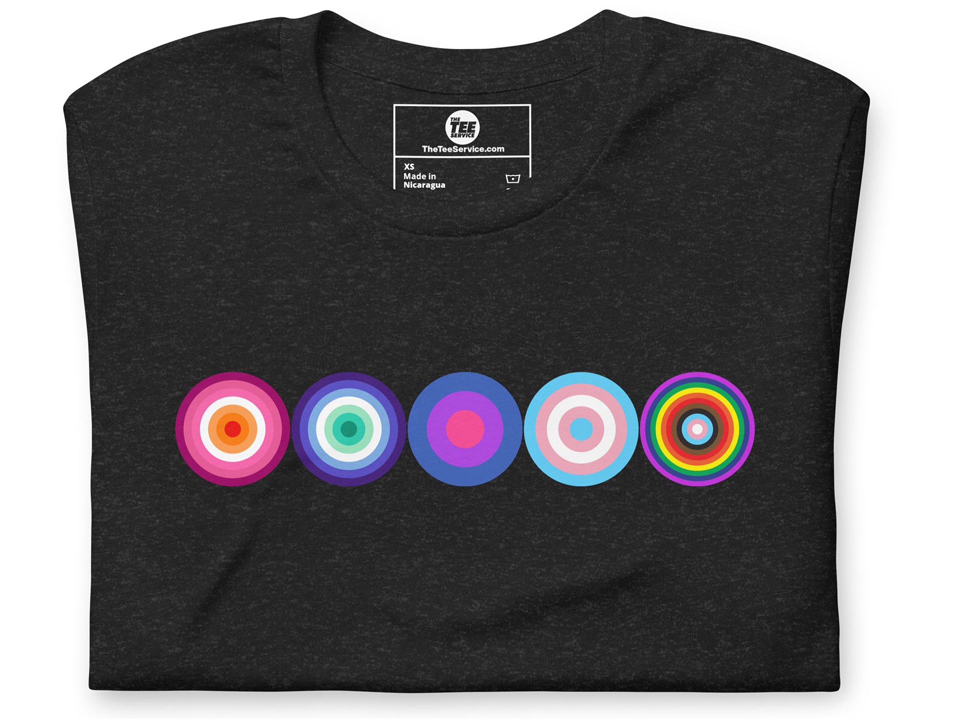 Pride Echoes T-shirt. Based on colors of 5 LGBTQ flags.