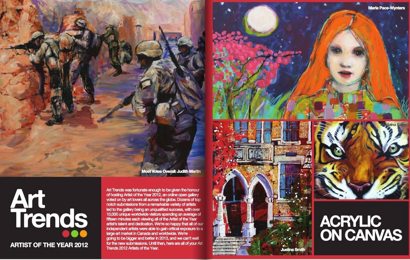 "A Look Of Warning" in the 2012 edition of Art Trends Artist Of The Year, placing 3rd place overall, 1st place in its category.