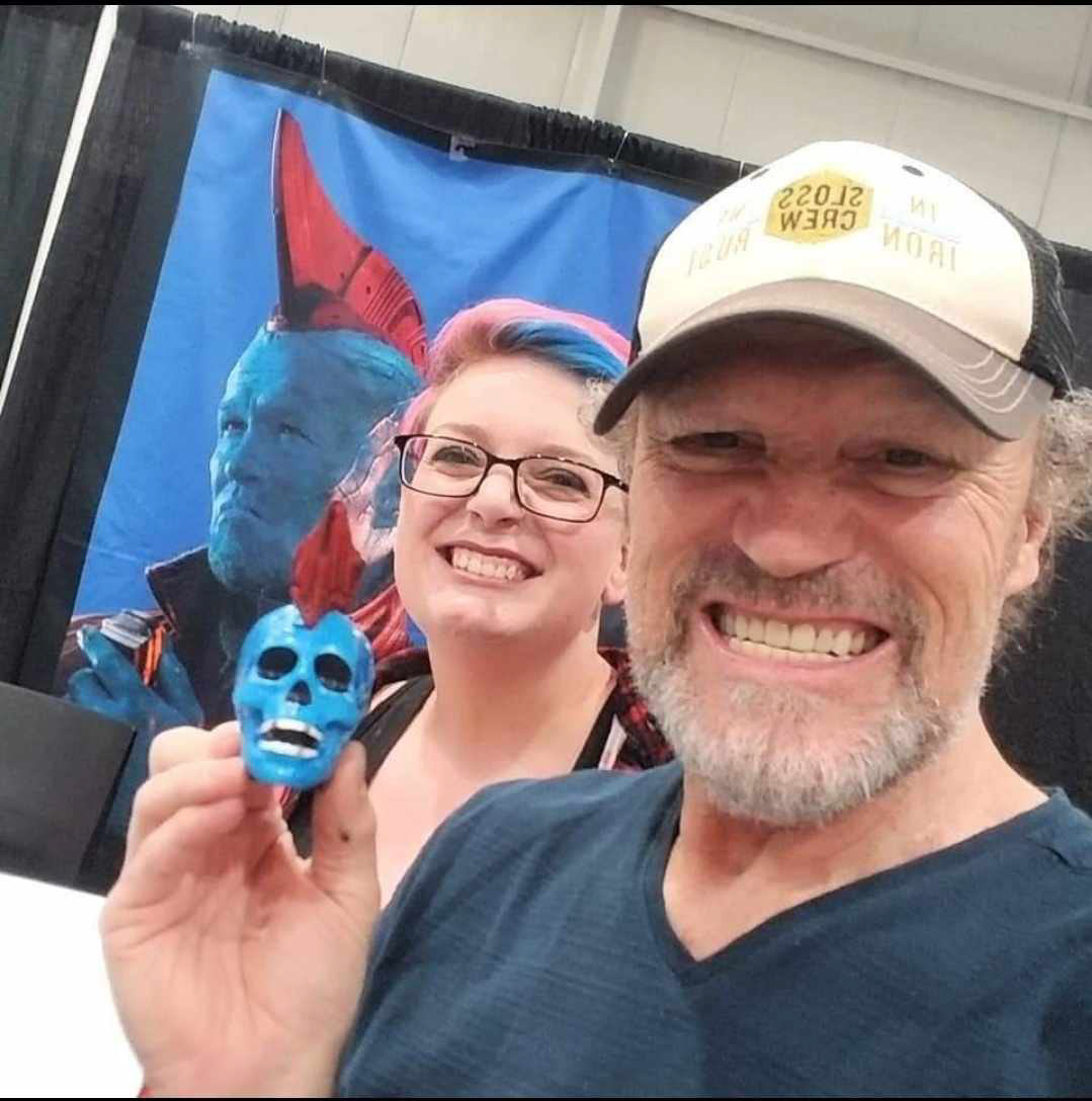 In 2019 I created a custom Yondu-inspired Crystal Head Vodka bottle for Michael Rooker. He insisted that we pose with it!