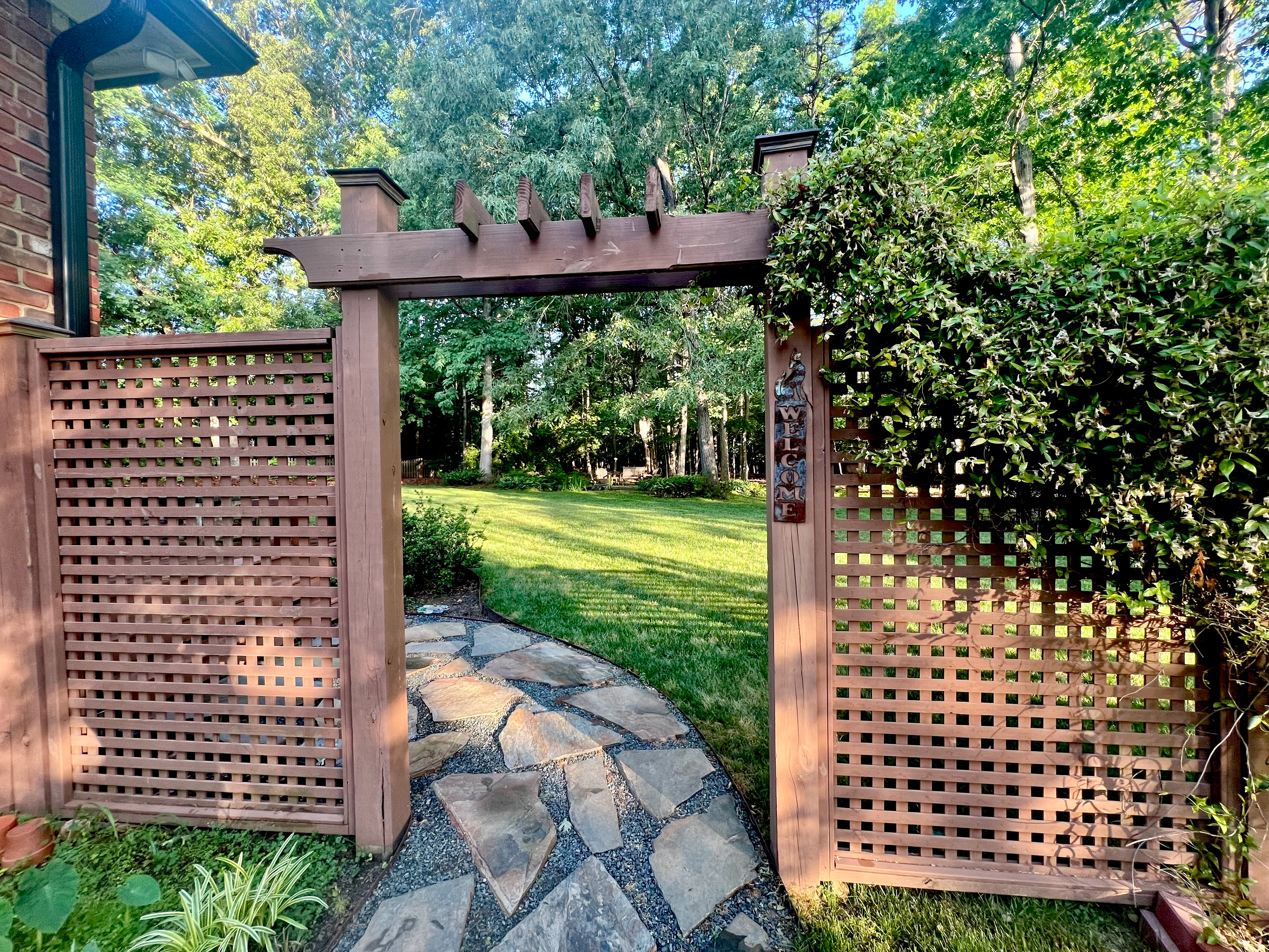 Flagstone path into back yard