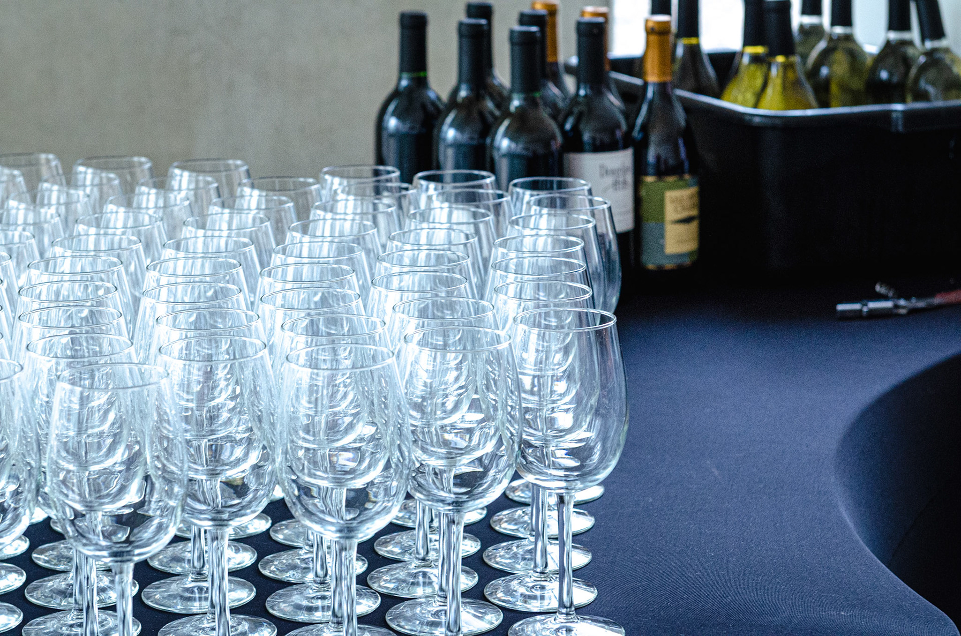 Wine table w/ crystal glasses